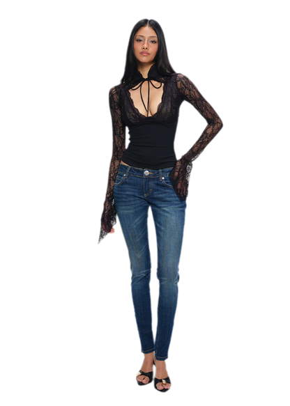 Chinese Lace Cutout Cropped Top