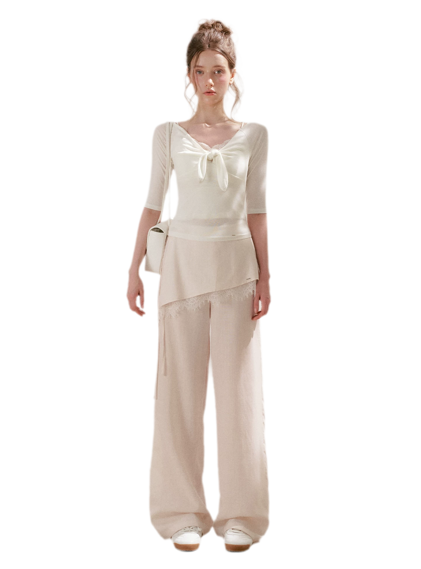 Lace Detail Casual Wide-Leg Pants