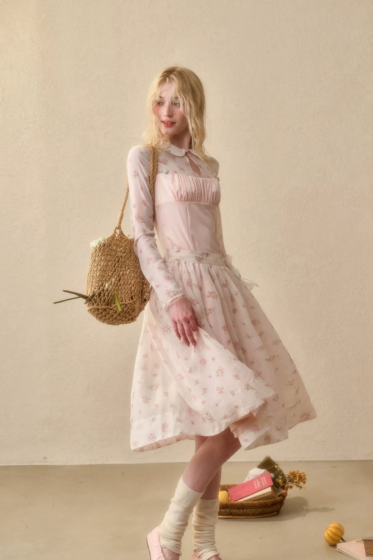 Floral Satin Peter Pan Dress