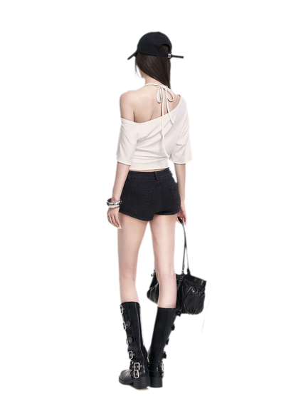 Asymmetric Halter Crop Tee