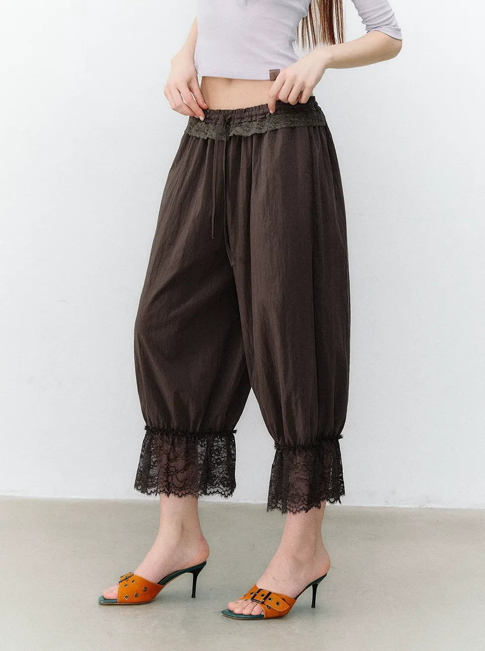 Relaxed Fit Tencel Lace Patchwork Wide Leg Pants