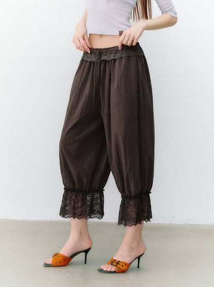 Relaxed Fit Tencel Lace Patchwork Wide Leg Pants