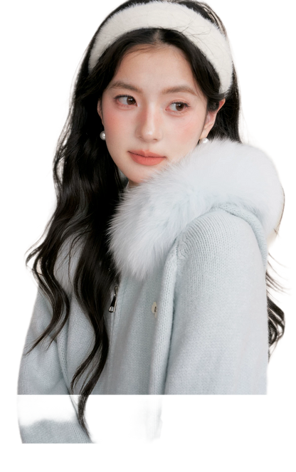 Fur Collar Knit Hoodie