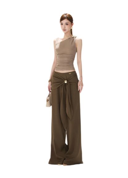Asymmetric Ruched Mesh Top
