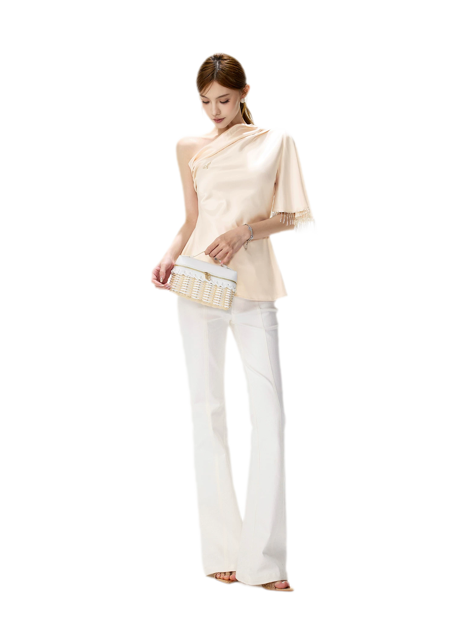 Asymmetric Tassel Satin Top