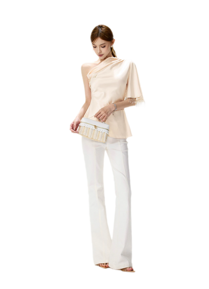 Asymmetric Tassel Satin Top
