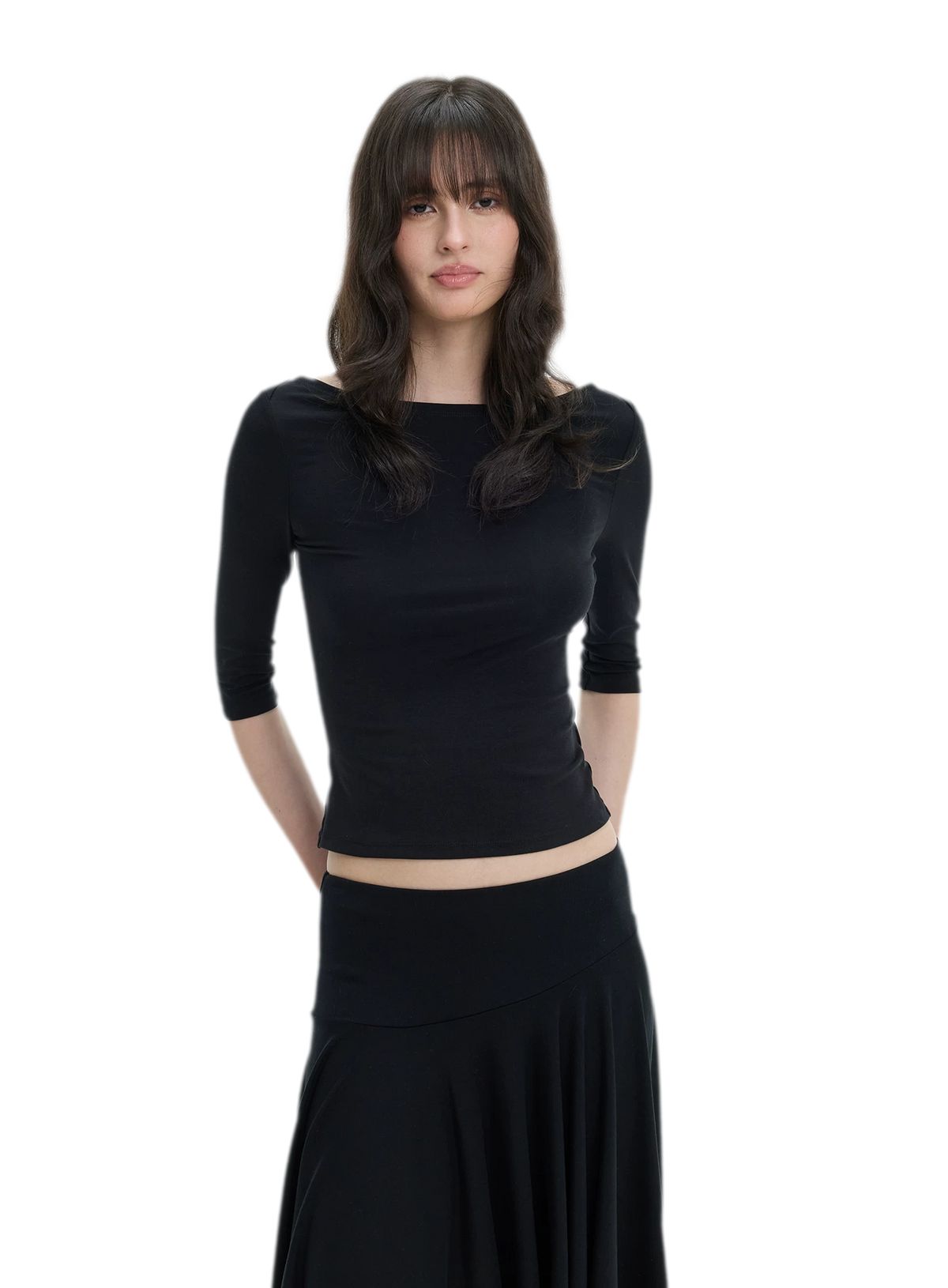 Lyocell Boat Neck Knit Top