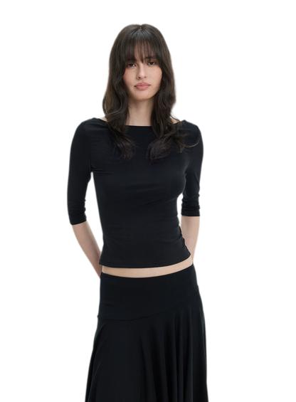 Lyocell Boat Neck Knit Top
