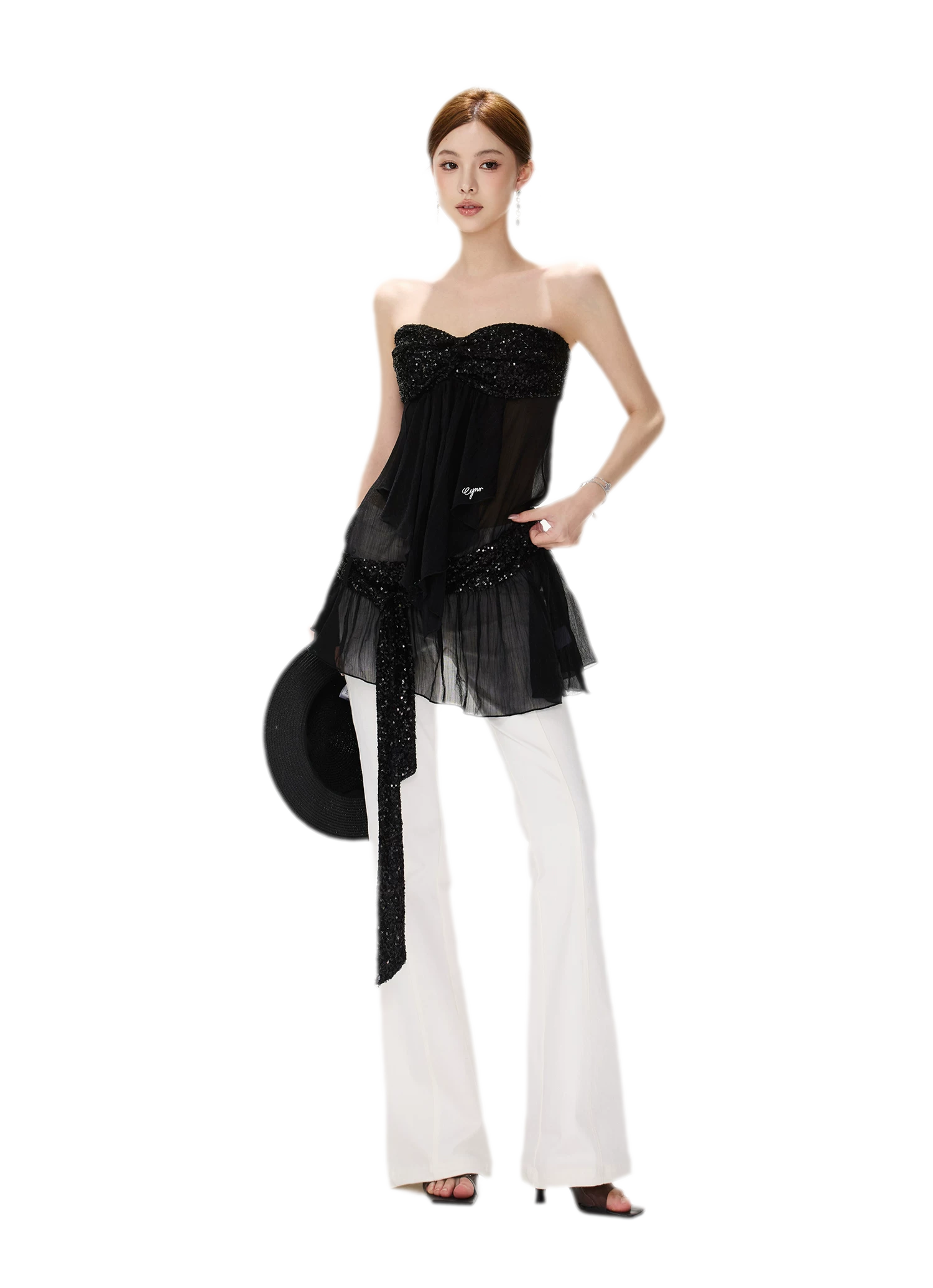Sequin Pleated Bustier Top