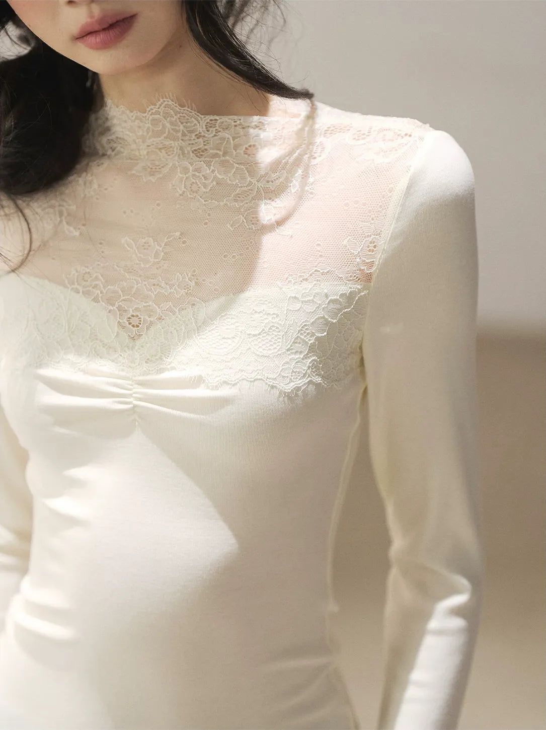 Sheer Lace Mock Neck Top