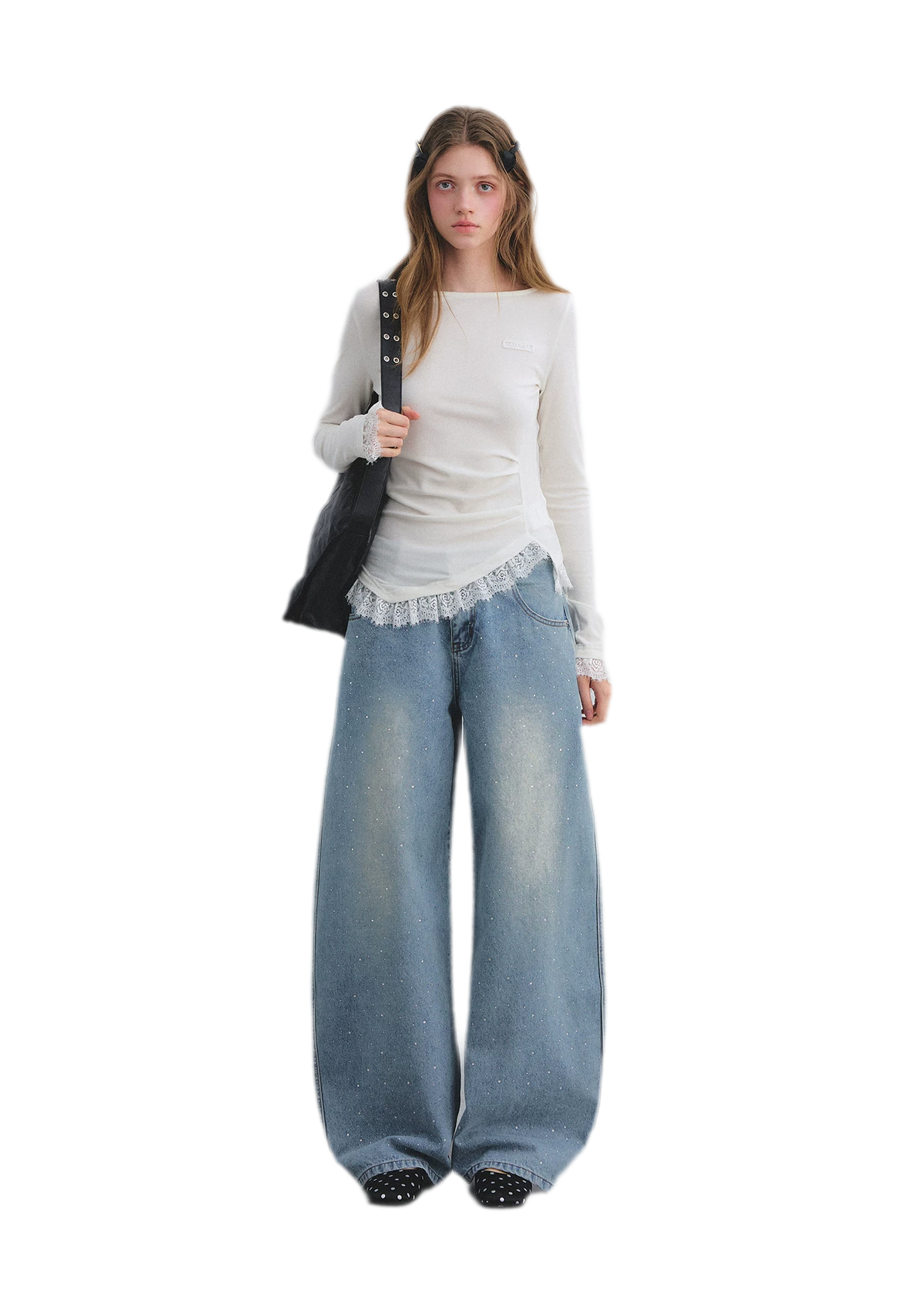 Lace Panel Ruched Hem Top