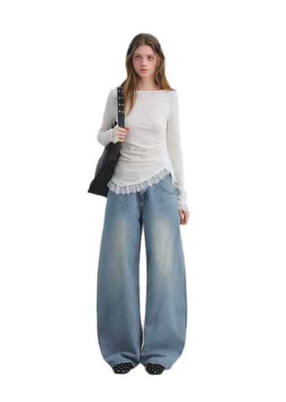 Lace Panel Ruched Hem Top