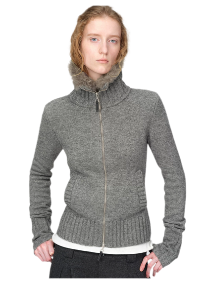 Wool Ribbed Fitted Cardigan