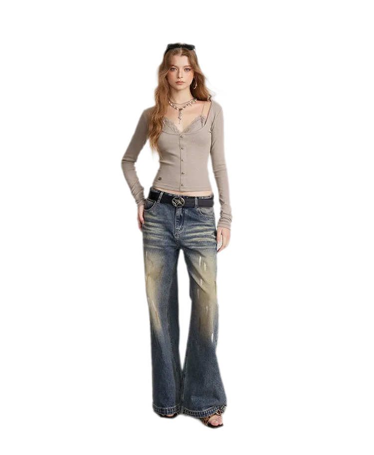 Ribbed Lace Splice T-Shirt