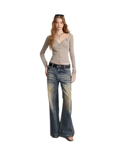 Ribbed Lace Splice T-Shirt