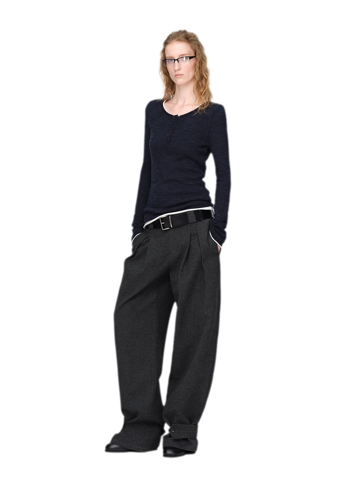 Pantalones de pierna ancha plisados con mezcla de lana