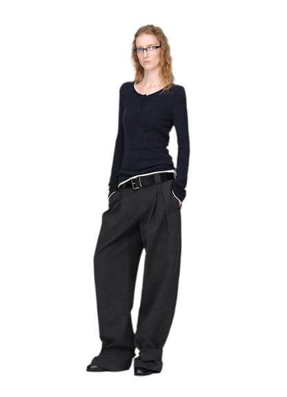 Pantalones de pierna ancha plisados con mezcla de lana