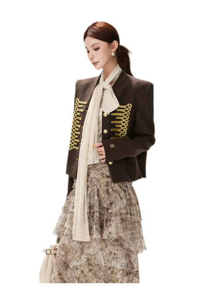 Textured Cropped Stand-Collar Jacket
