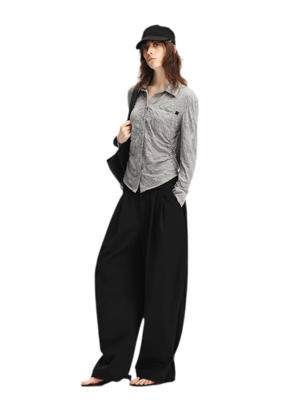 Double Pleat Wide-Leg Suit Pants