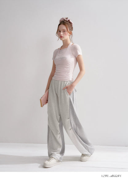 Lyocell Colorblock Drawstring Waist Pants