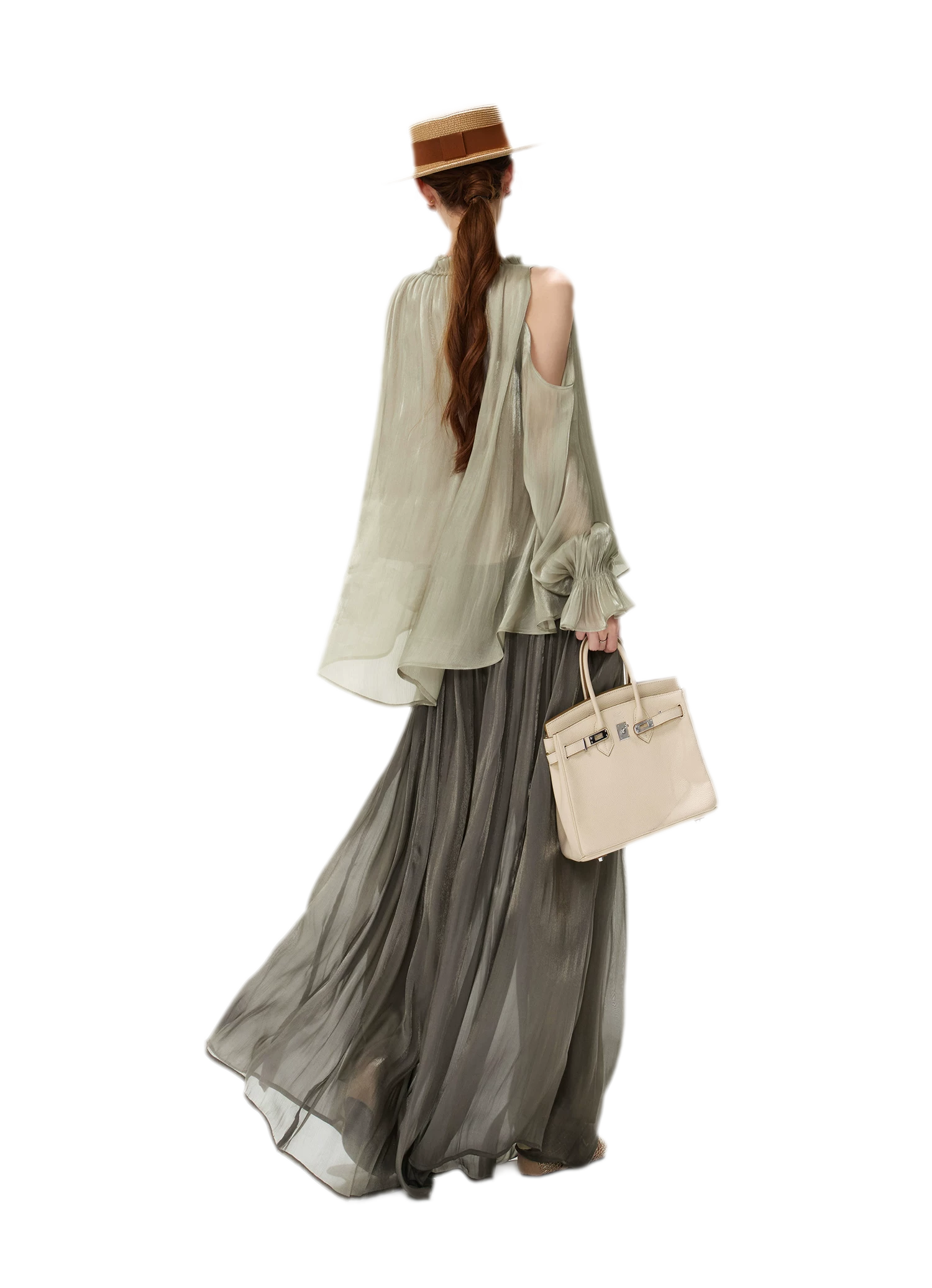 Shimmering Ruffle Cold-Shoulder Blouse