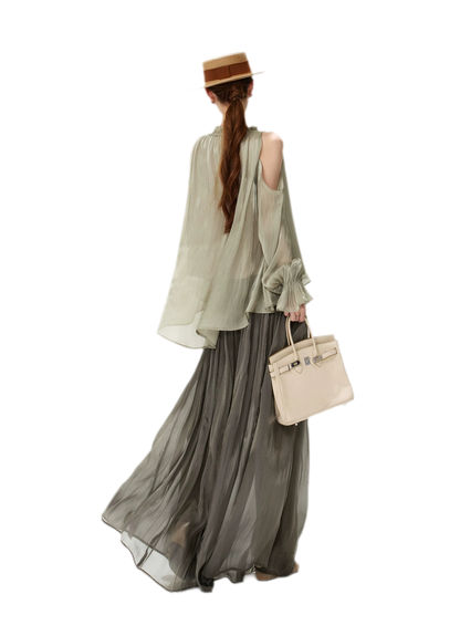 Shimmering Ruffle Cold-Shoulder Blouse