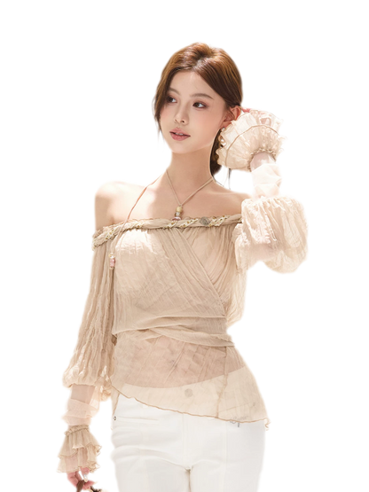 Crinkled Chiffon Beaded Blouse