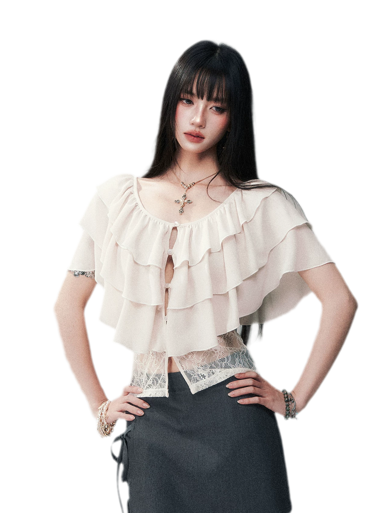 Milk Almond Ruffle Blouse