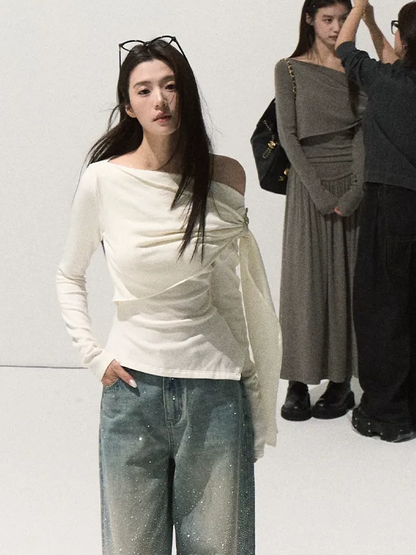 Draped Slim Knit Top