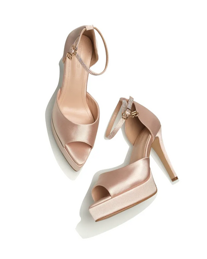 Satin Platform Peep-Toe Heels