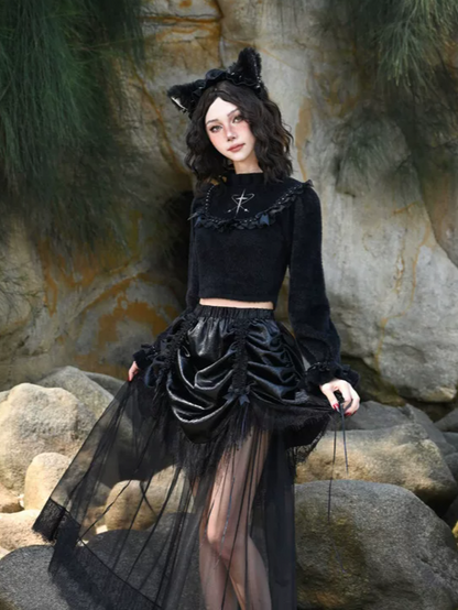 Faux Mink Cropped Knit Sweater