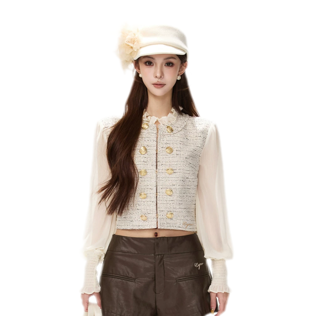 Multicolor Tweed Lantern Sleeve Jacket