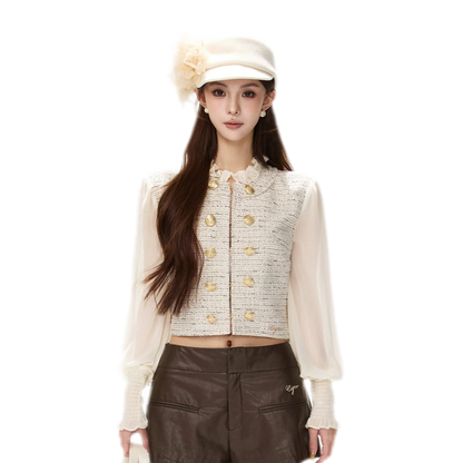 Multicolor Tweed Lantern Sleeve Jacket