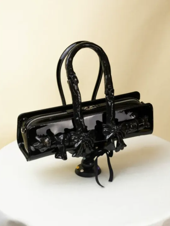 Glossy Bow Handle Handbag