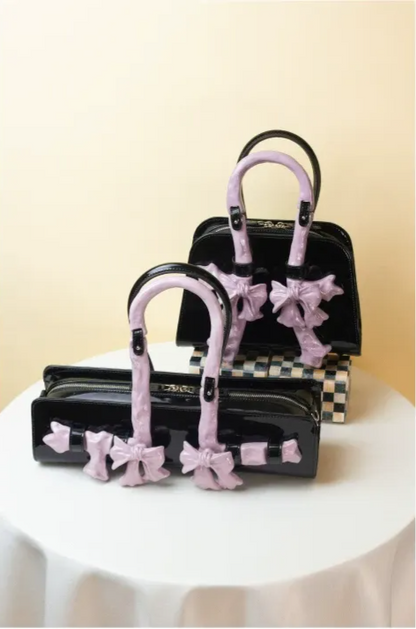 Glossy Bow Structured Handbag