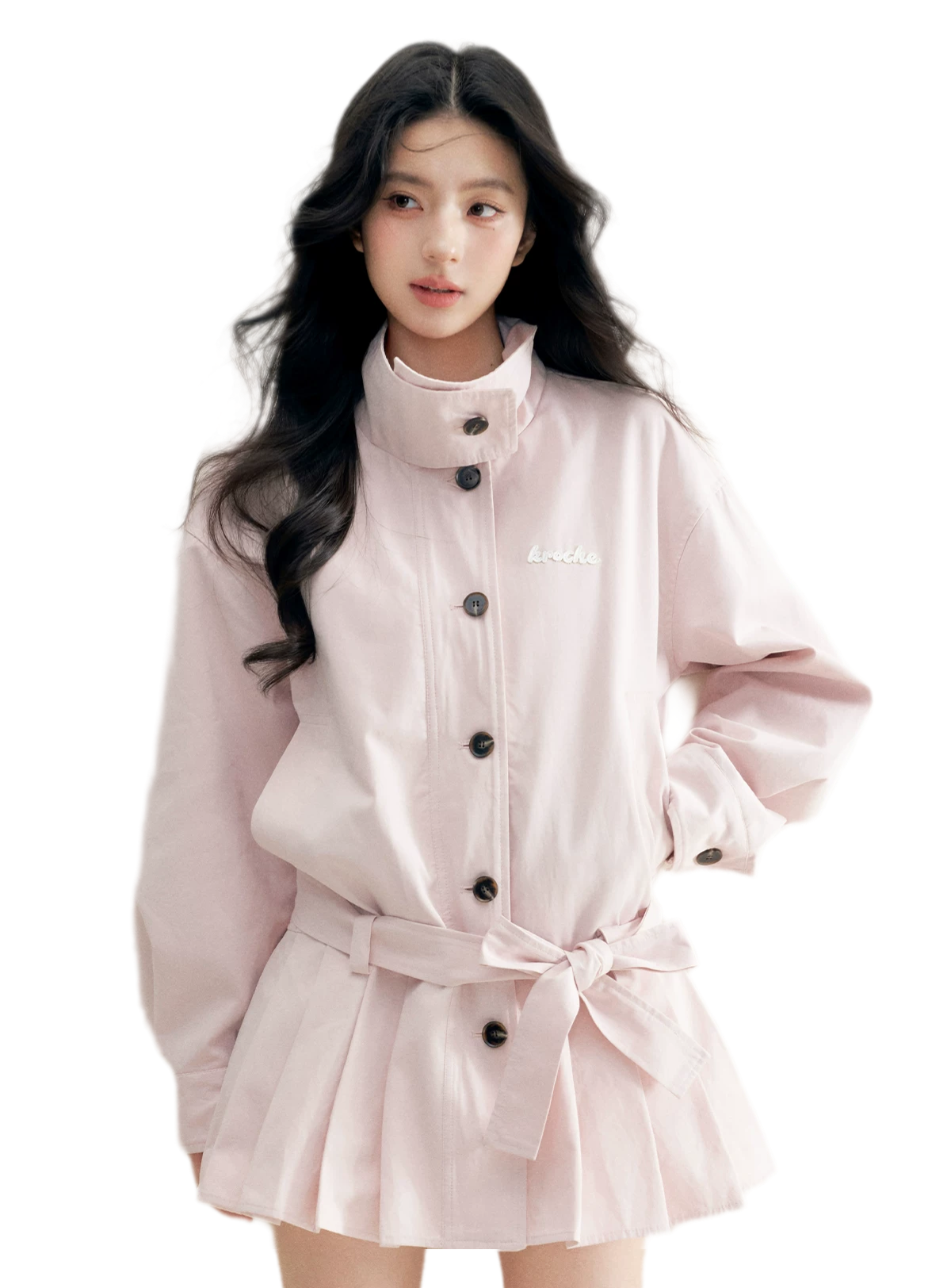 Appliqué Pleated Hem Trench Coat
