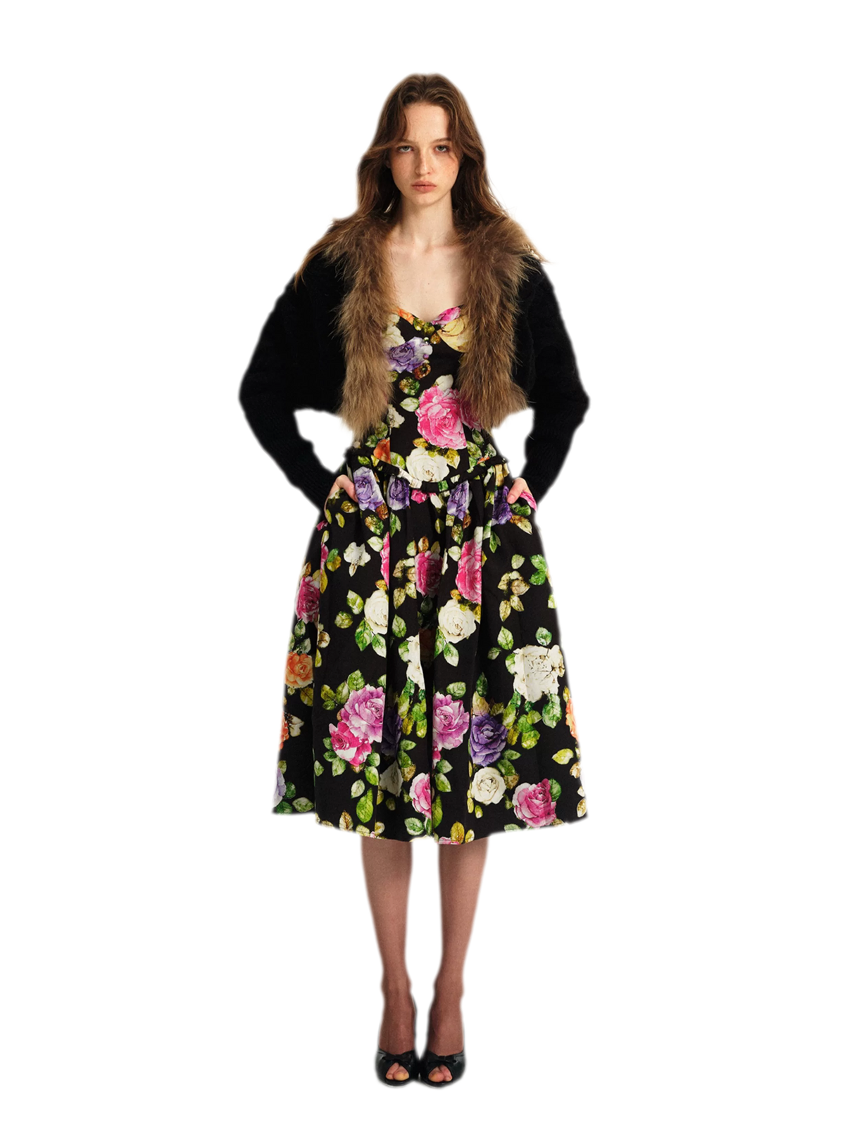 Robe en lyocell à taille marquée et motif floral