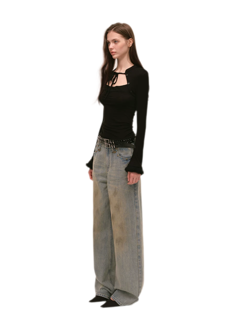 레이어드 컷아웃 긴소매 티셔츠