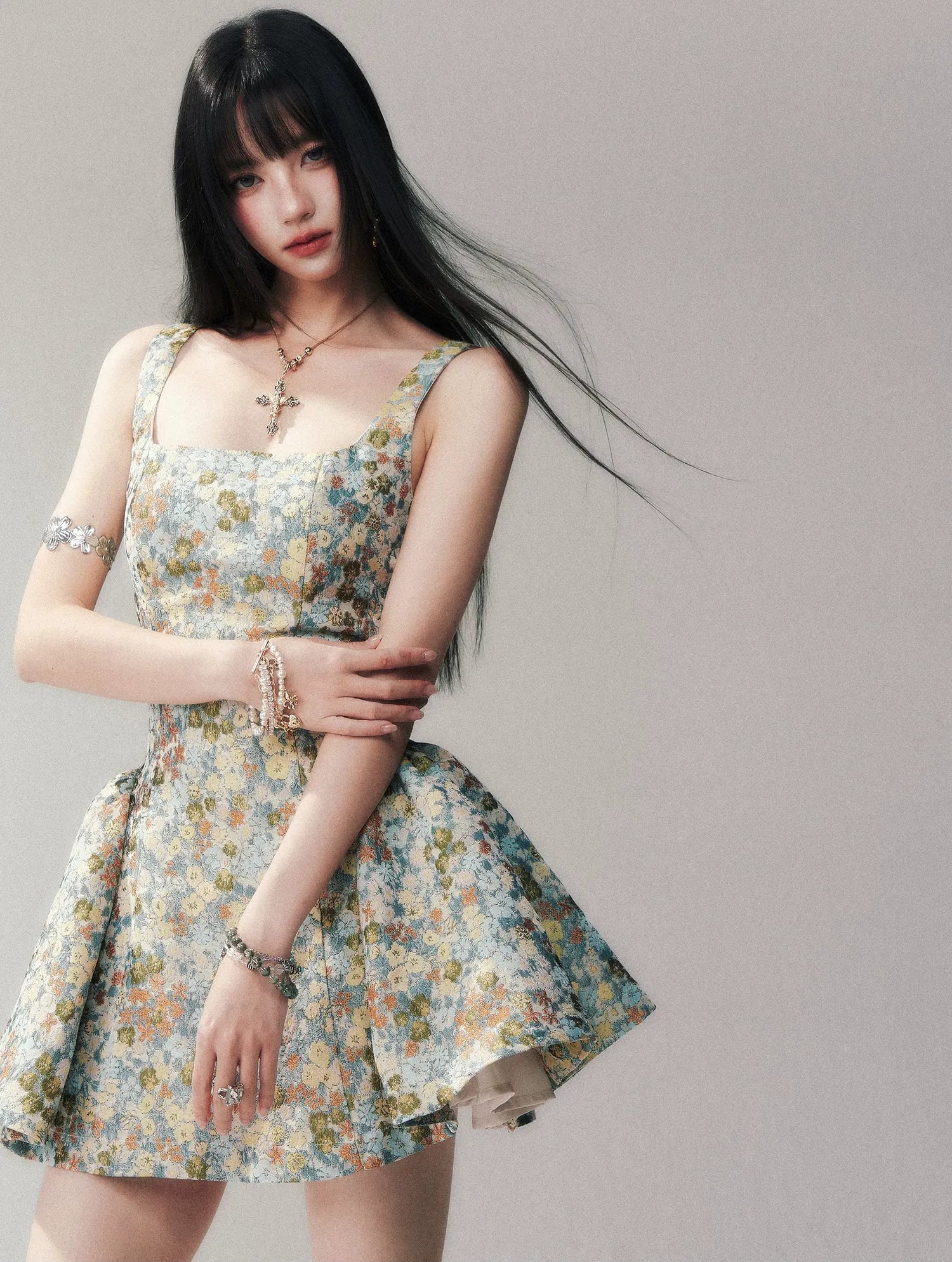 Jacquard Floral Short Dress