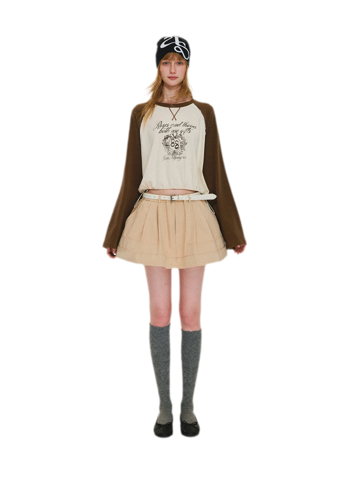 Cotton Raglan Cropped Long-Sleeve Top