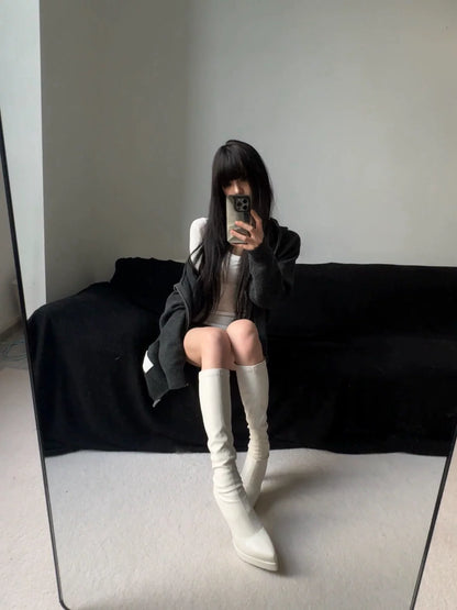Pointed-Toe Stretch Tall Boots