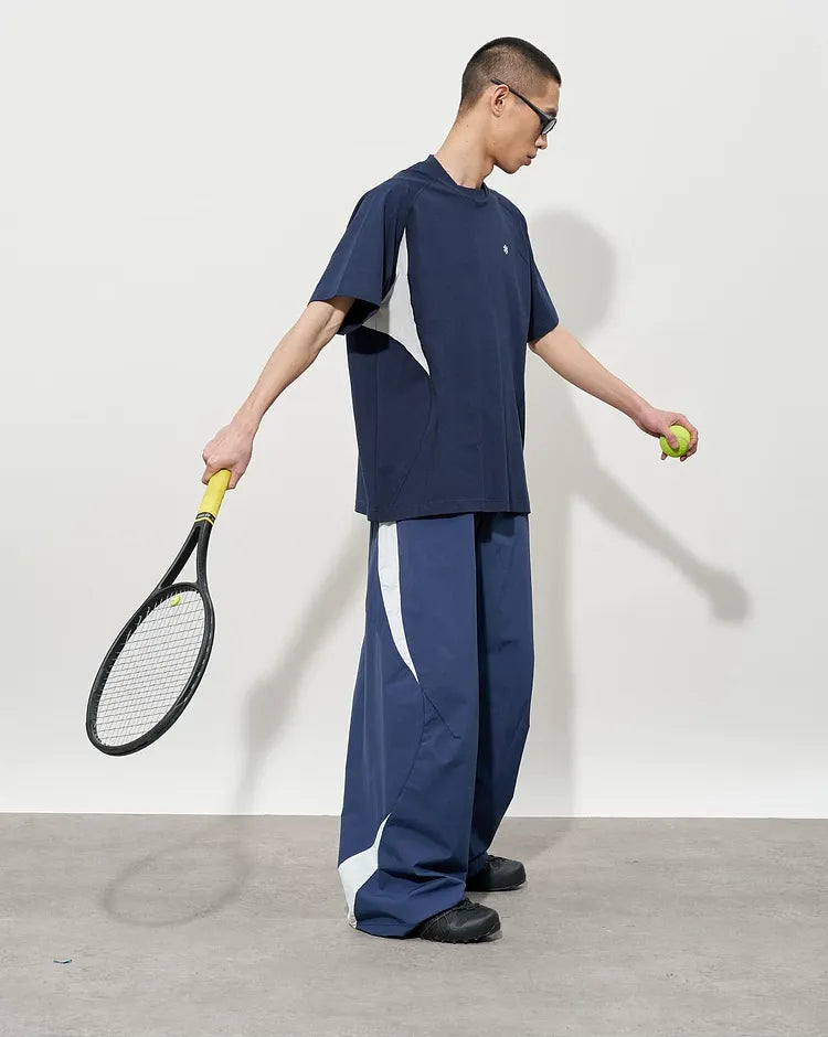 Pleated Color-Block Nylon Trousers