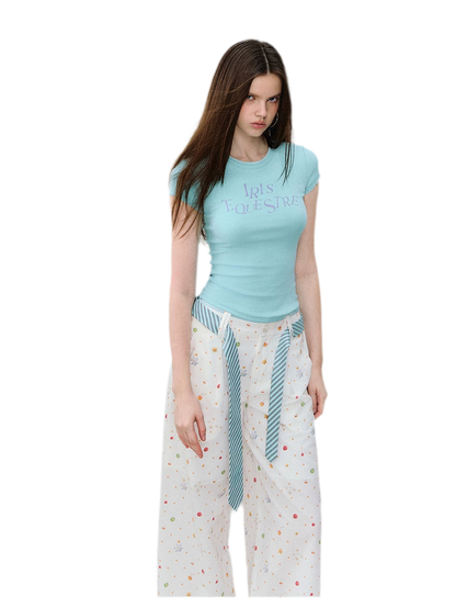 Tencel-Cotton Letter Print Slim T-Shirt