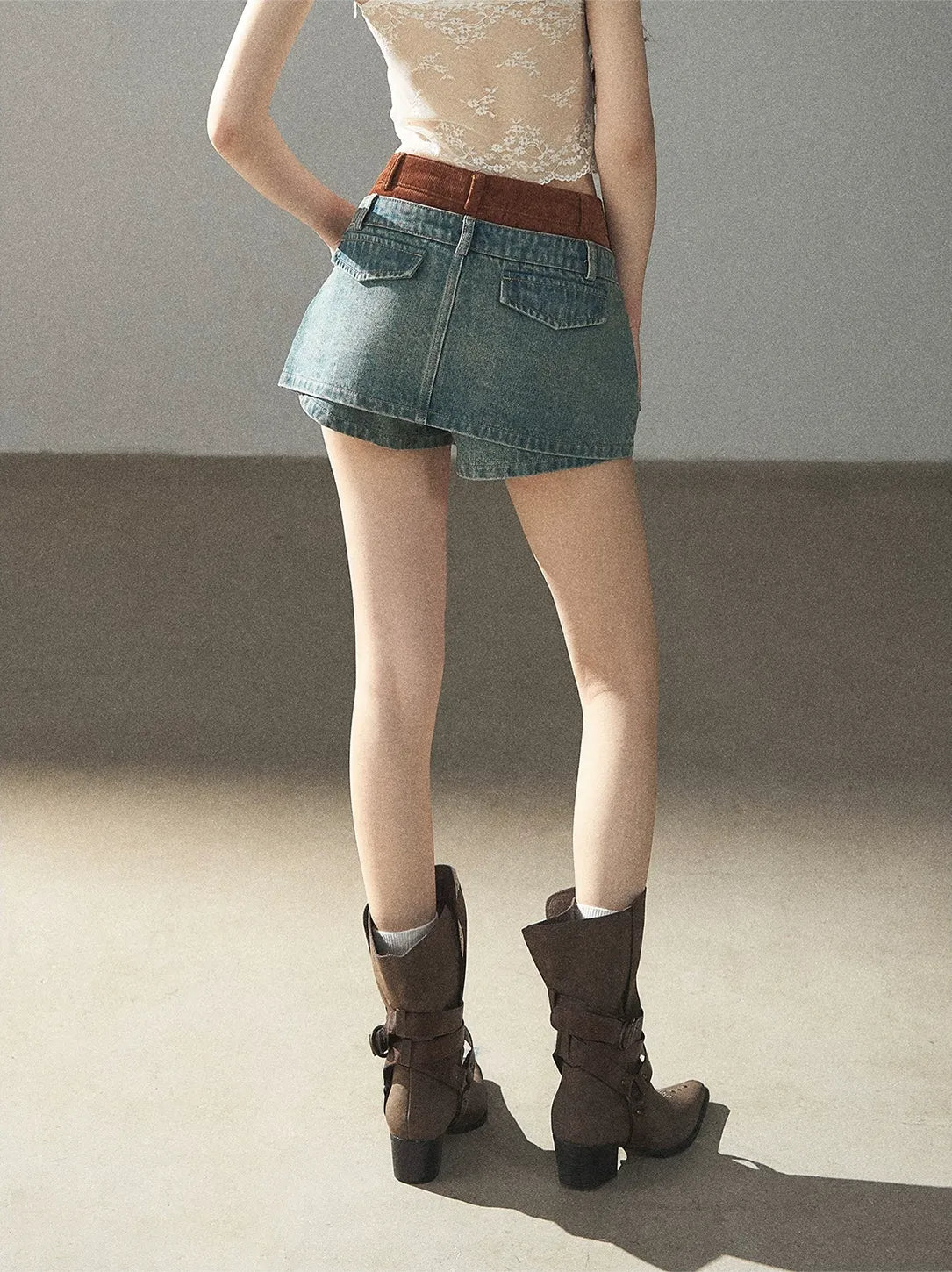 Washed Denim Jacket Skirt Set