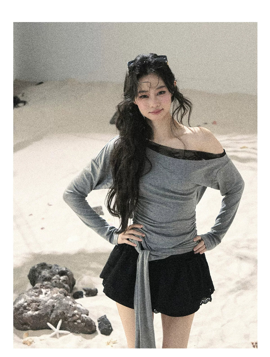 Lace Overlay Off-Shoulder T-shirt