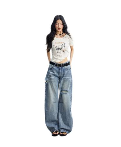 Distressed Curved Jeans