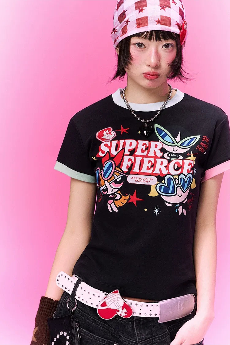 Contrast Print Fitted T-Shirt