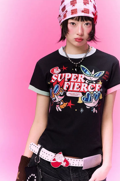 Contrast Print Fitted T-Shirt