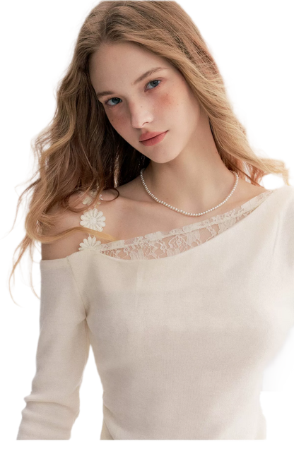 Lace Asymmetric Knit Top
