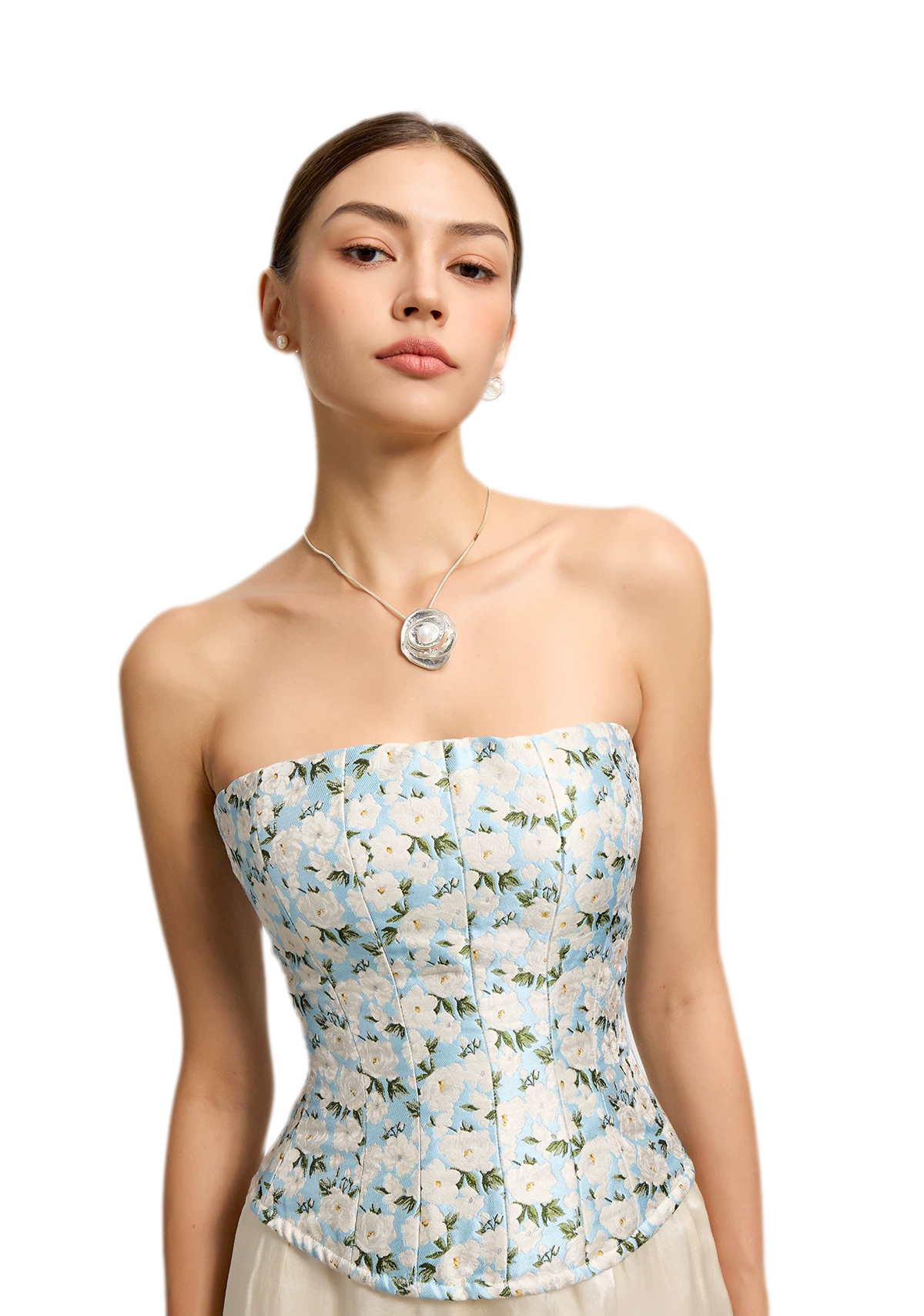 Jacquard Camellia Corset Top